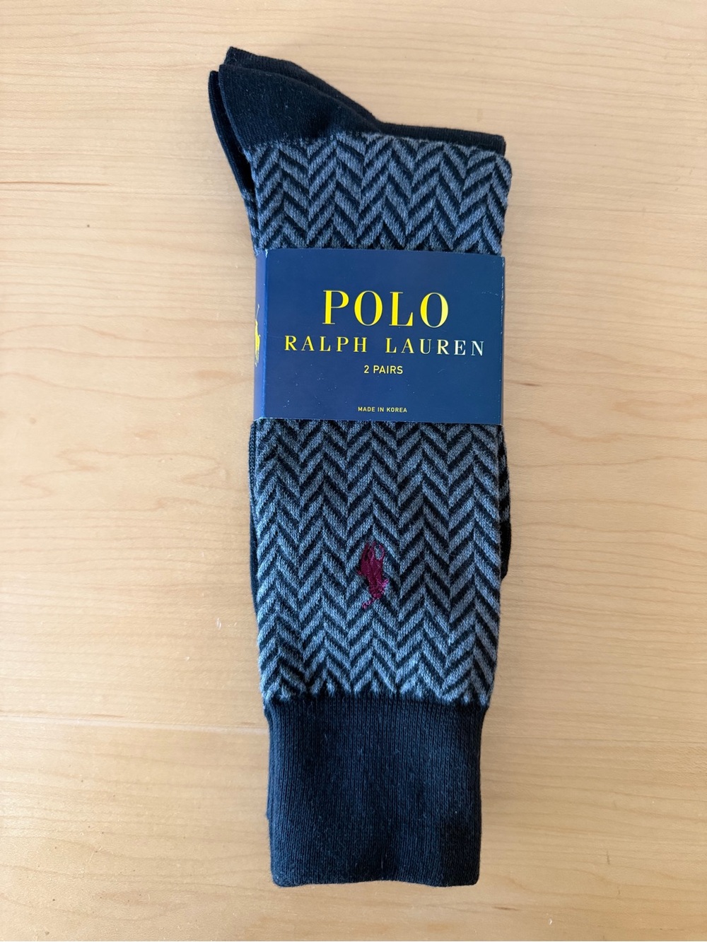 Polo Ralph Lauren Herringbone Gray Black 2-Pack Socks Made in Korea 10-13 US